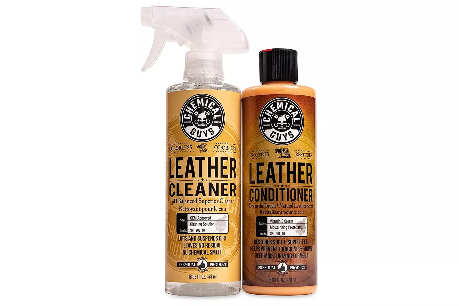 Chemical Guys Leather Cleaner + Conditioner Kit (White-Seat-Safe)