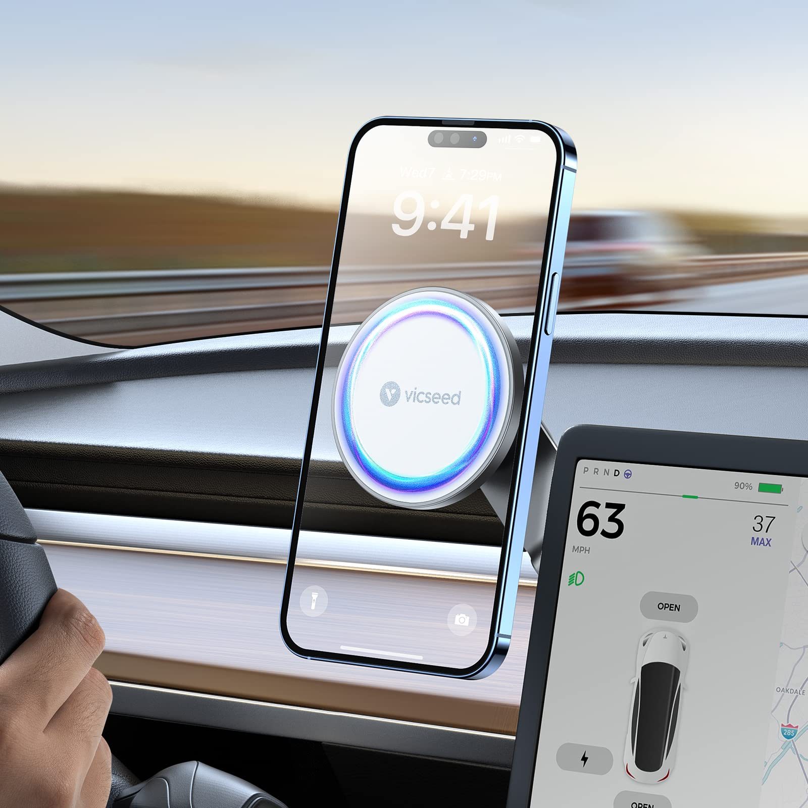 Tesla MagSafe Phone Mount [Strongest Magnet, Foldable Hidden]